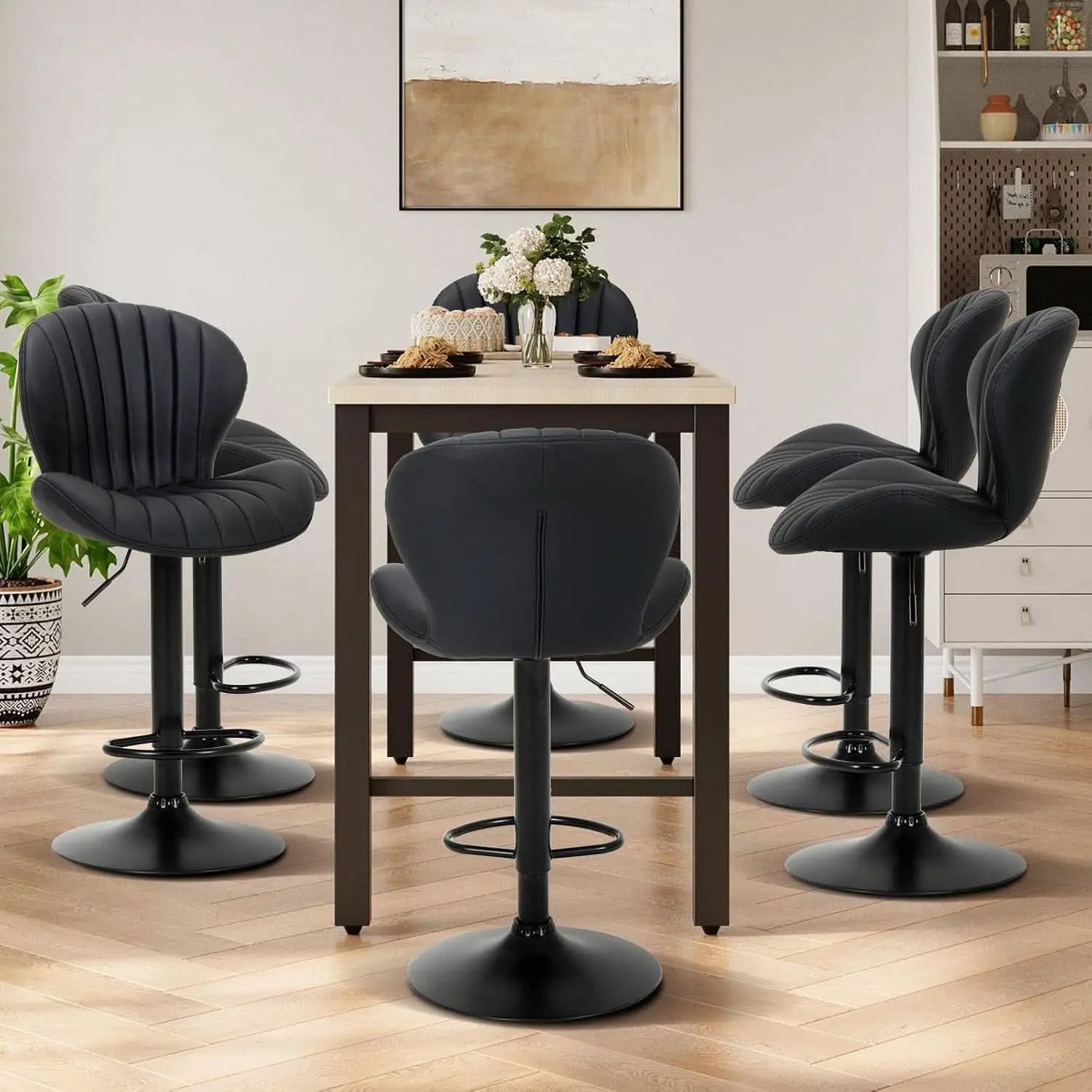 Black Adjustable Faux Leather Swivel Bar Stool Set Of Four from PriceLows™