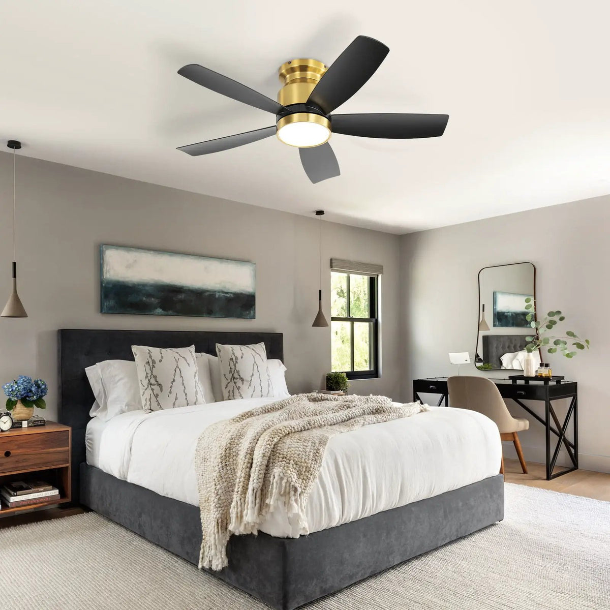 Flush Mount Ceiling Fan | 42 Inch Span | 22W 3CCT LED Light | DC Motor With Remote
