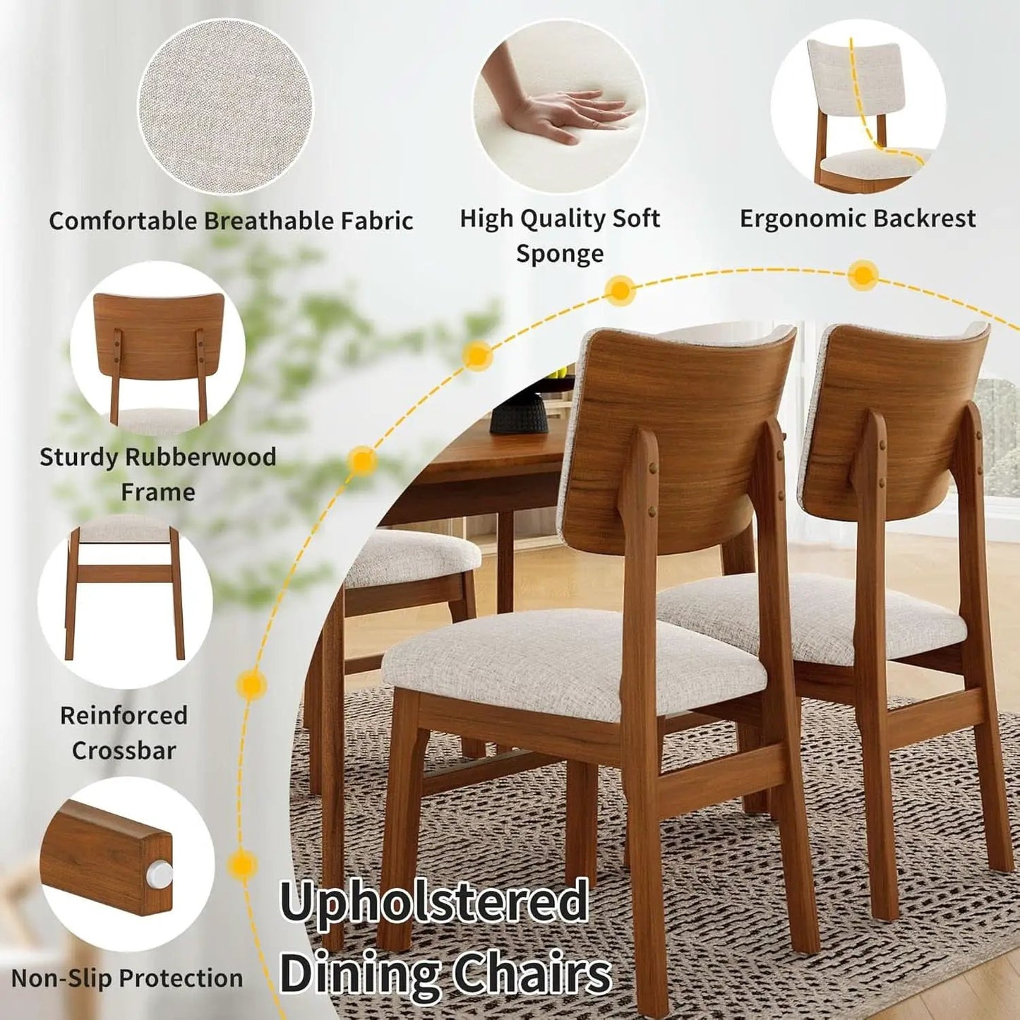 Brown Beige Space Saving Solid Wood Dining Set Chairs from PriceLows™