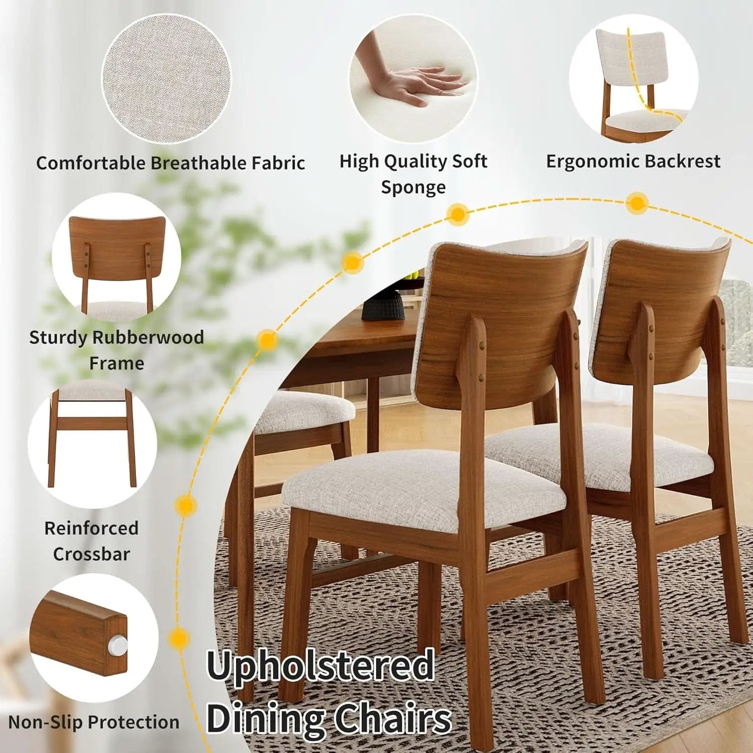 Brown Beige Space Saving Solid Wood Dining Set Chairs from PriceLows™