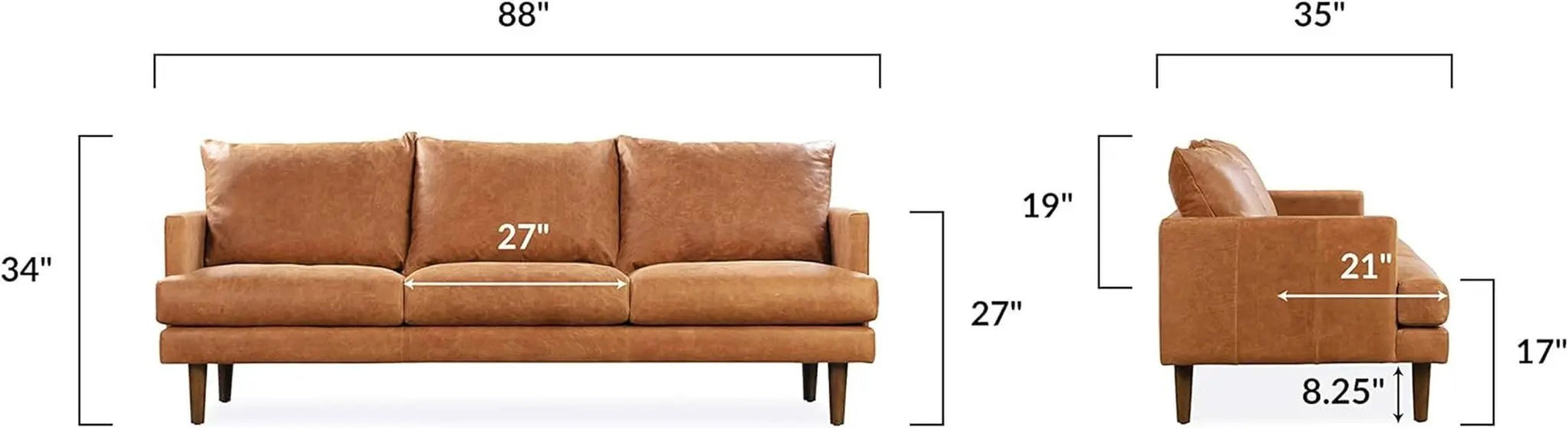 Girona 88 Inch Leather Sofa Cognac Tan With Tufted Back from PriceLows™