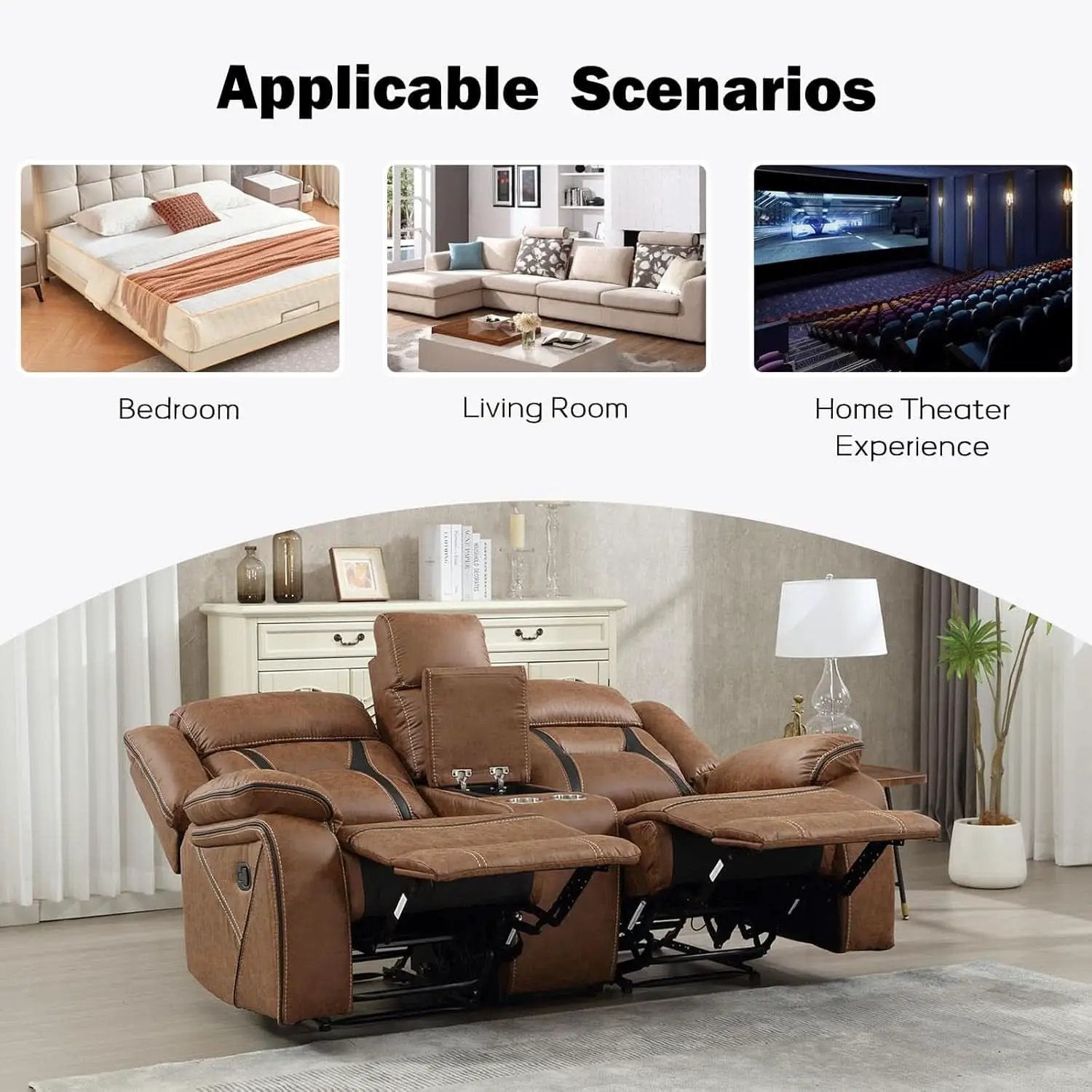 Brown Faux Leather Loveseat Dual Recliners Center Console from PriceLows™