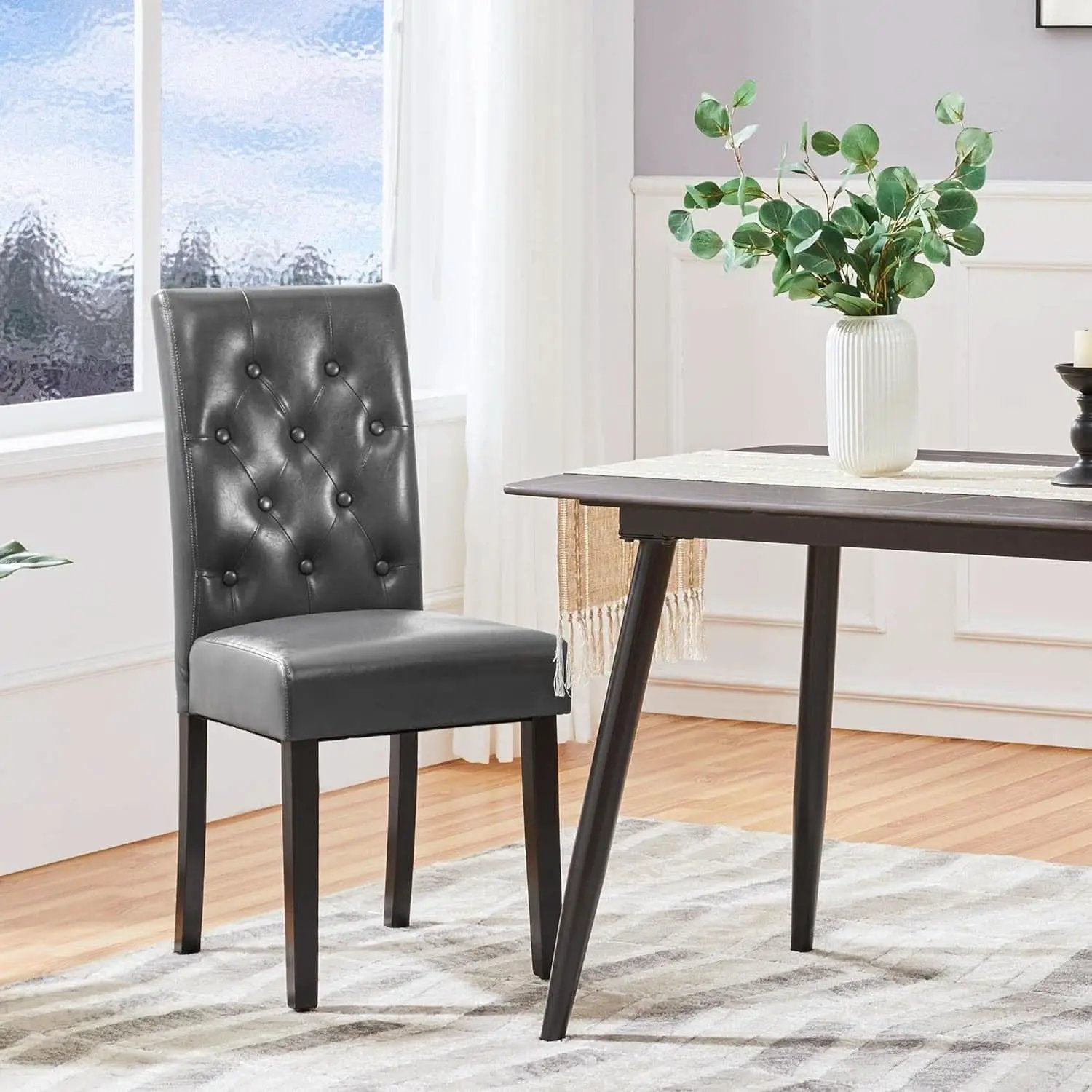 Gray Faux Leather Parsons Dining Chairs Set Of 2 High Back from PriceLows™