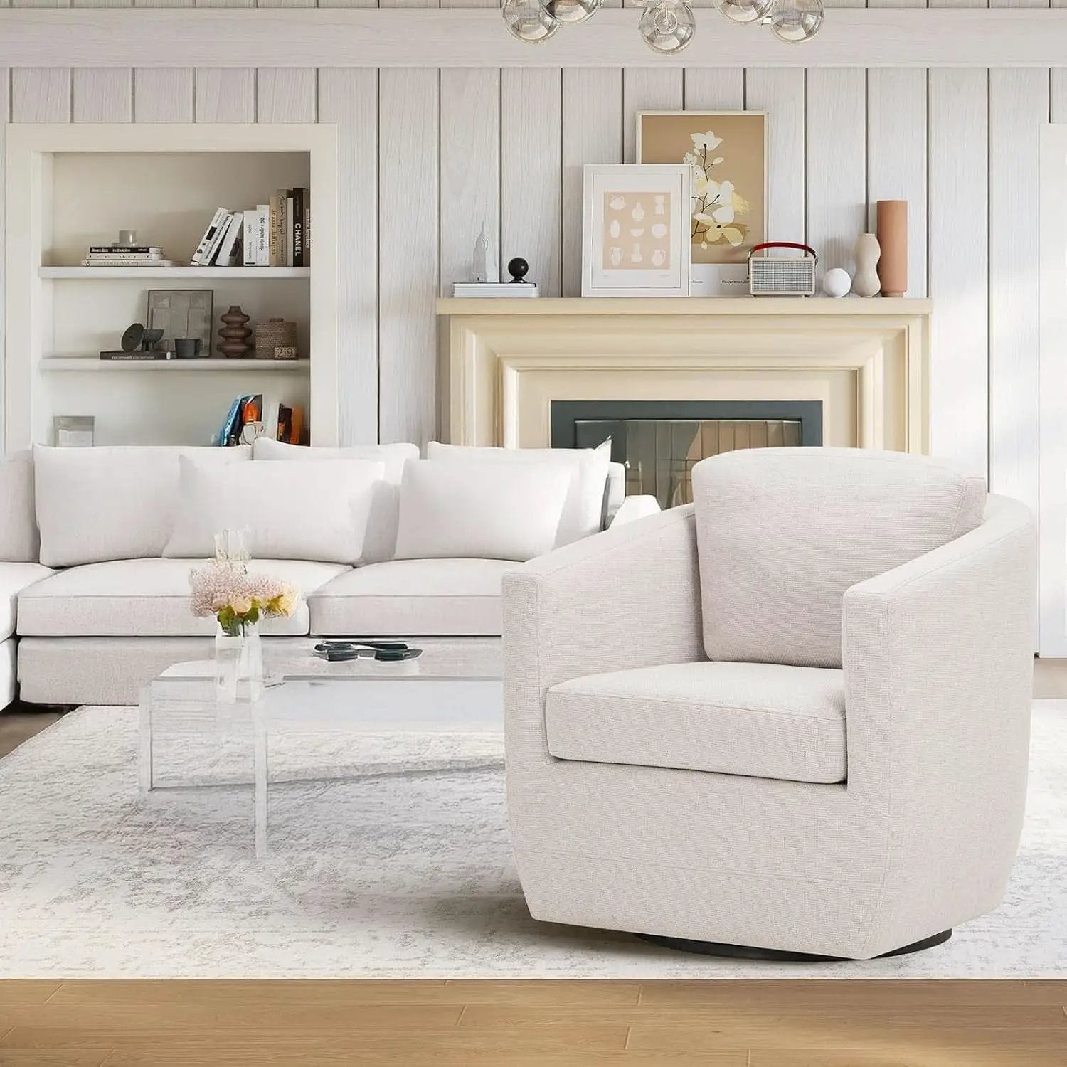 Beige 360 Degrees Swivel Armchairs Fully Assembled from PriceLows™