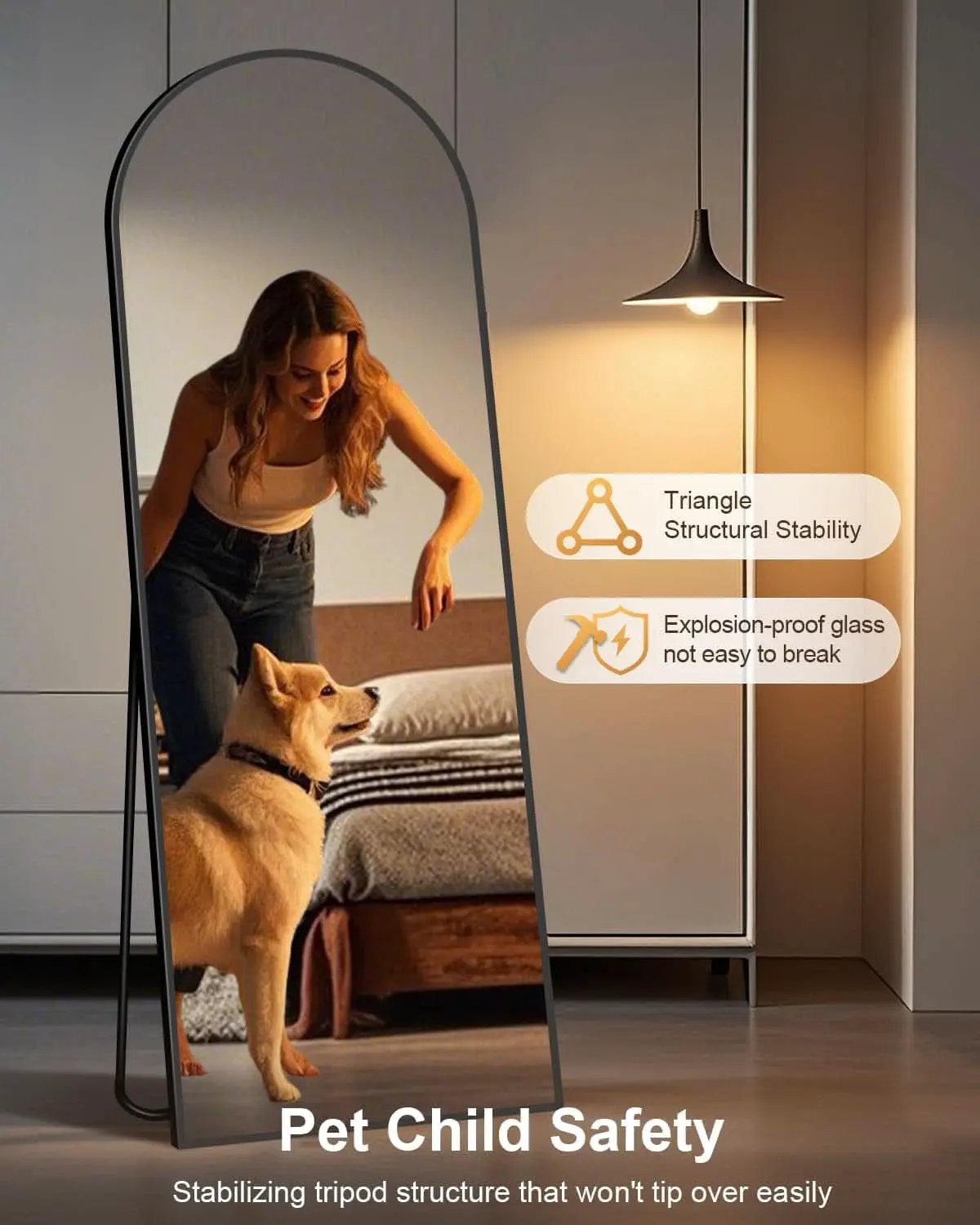 58x19 Inch Arched Floor Standing Full Length Mirror Black from PriceLows™