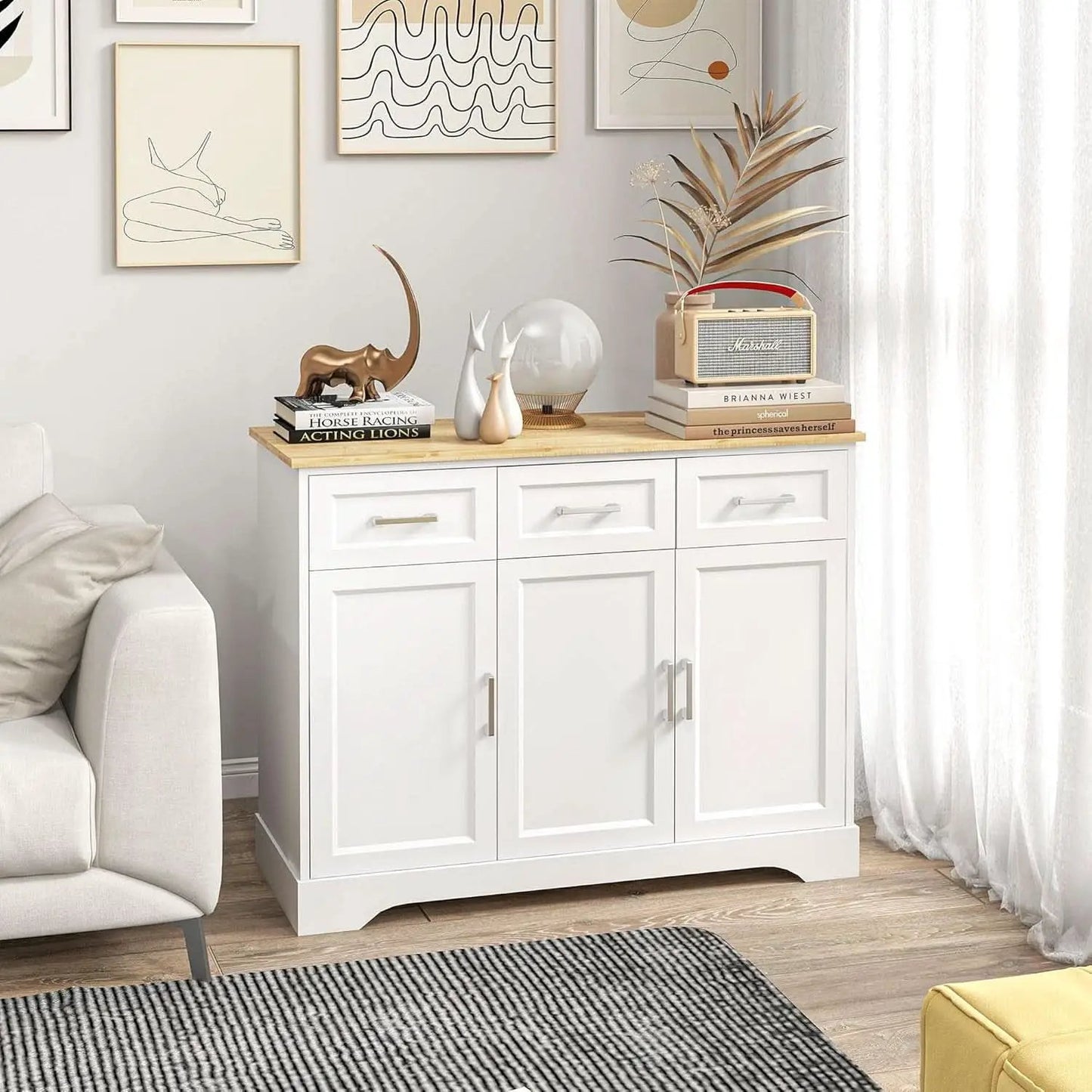 Sideboard Buffet Cabinet With 3 Storage Drawers And Adjustable Shelf from PriceLows™