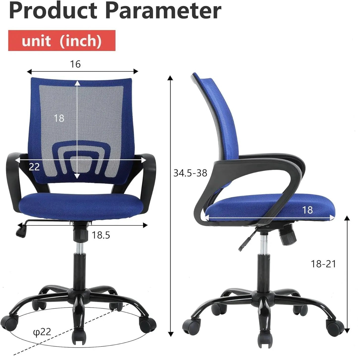 Ergonomic Office Chair With Adjustable Lumbar Support Blue from PriceLows™