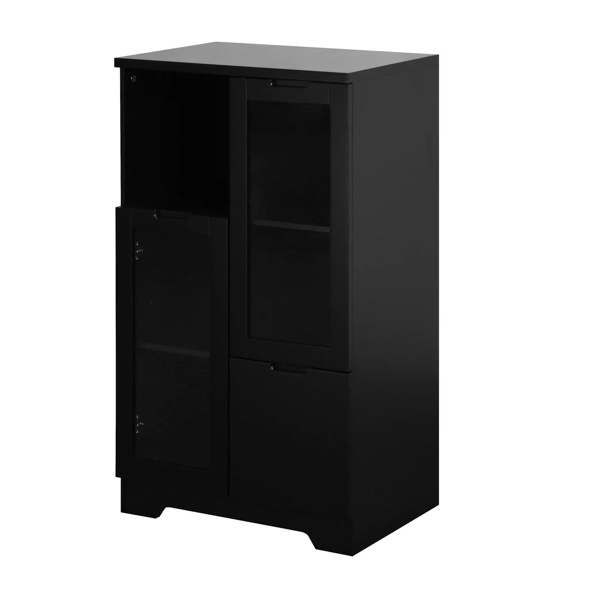 Modern Storage Cabinet | Adjustable Shelves | Double Glass Doors | Gray
