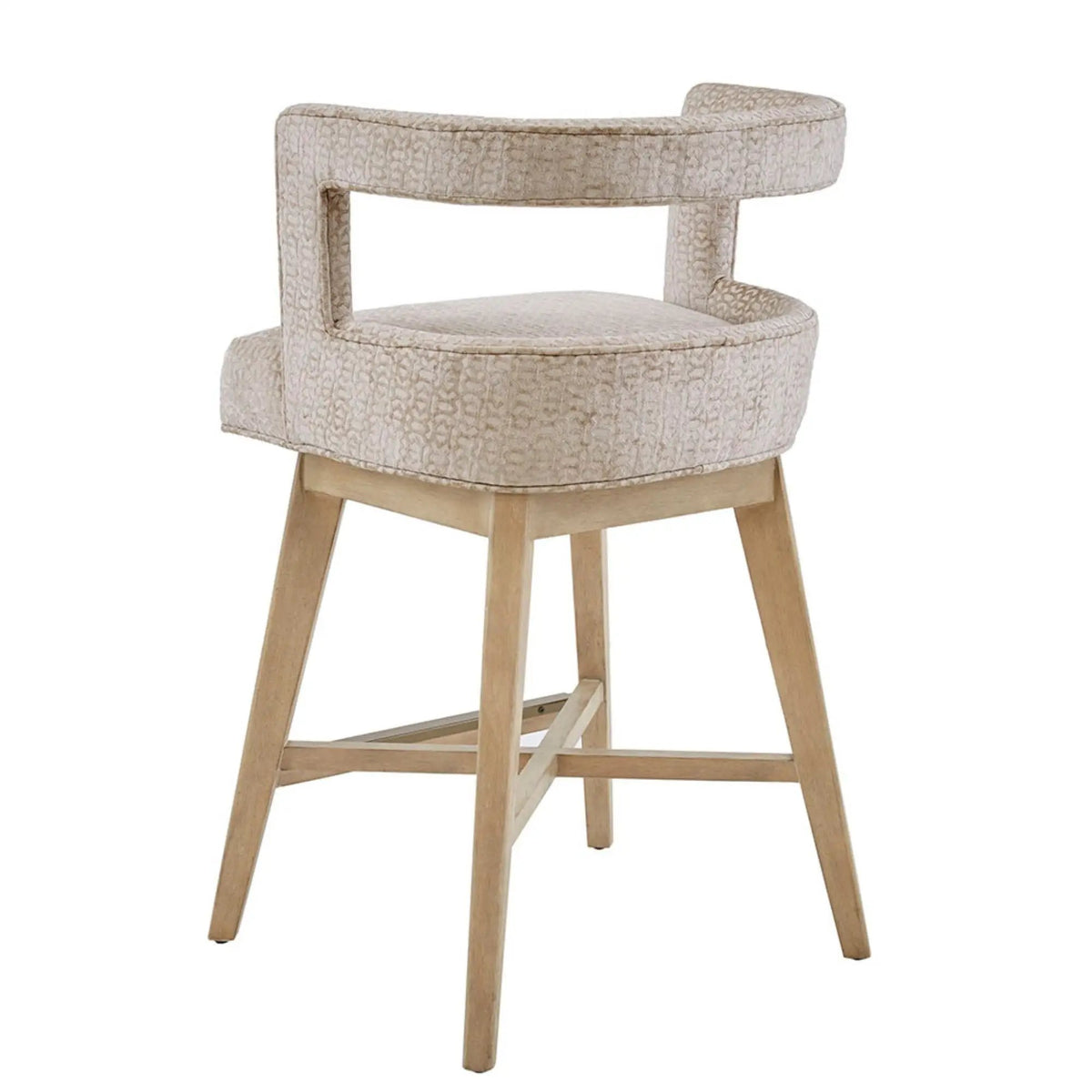 Swivel Counter Stool | Cream Polyester | Low Back Support | Bronze Metal Kickplate