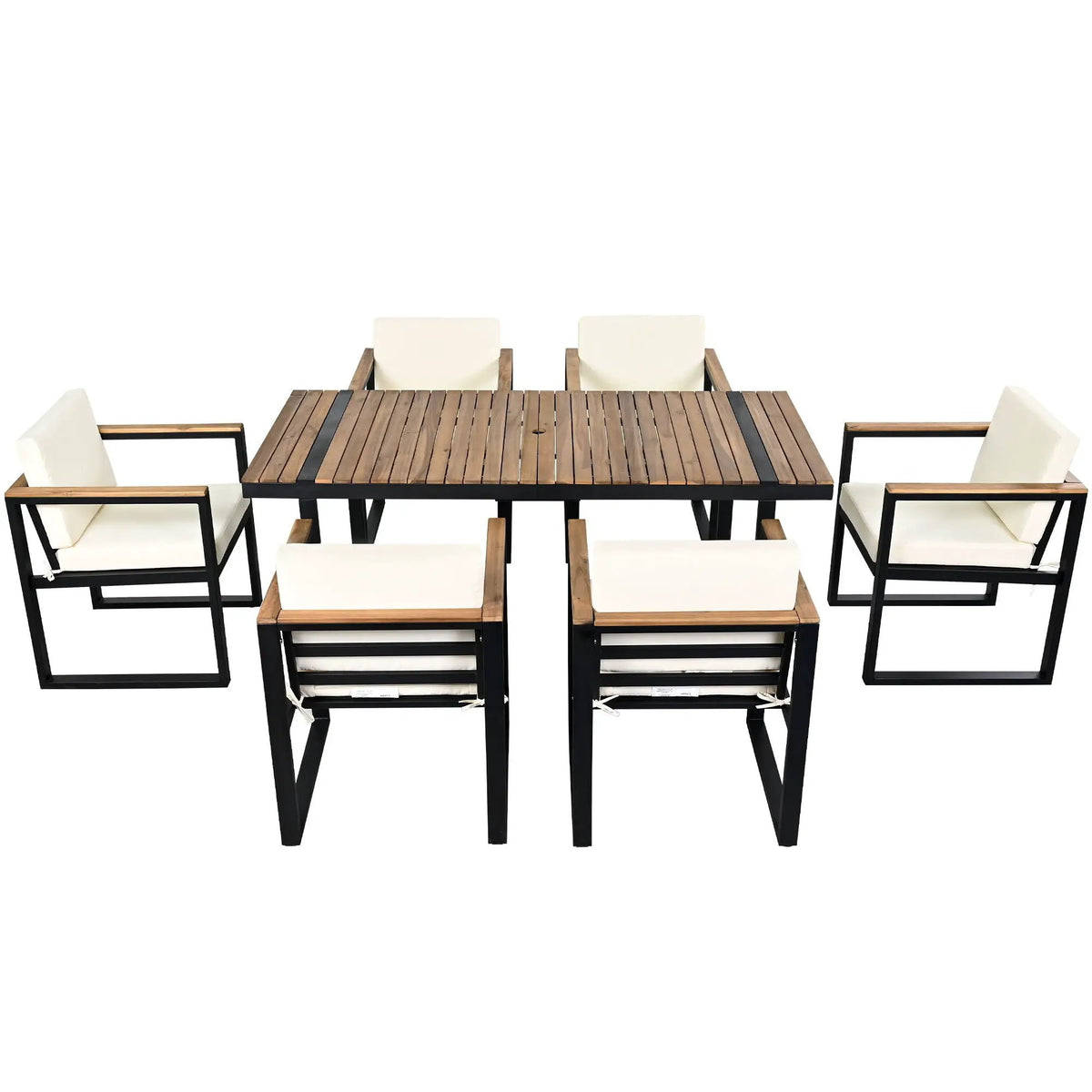 7-Piece Outdoor Dining Set | Acacia Wood And Steel Frame | Removable Cushions | Patio Table And Chairs