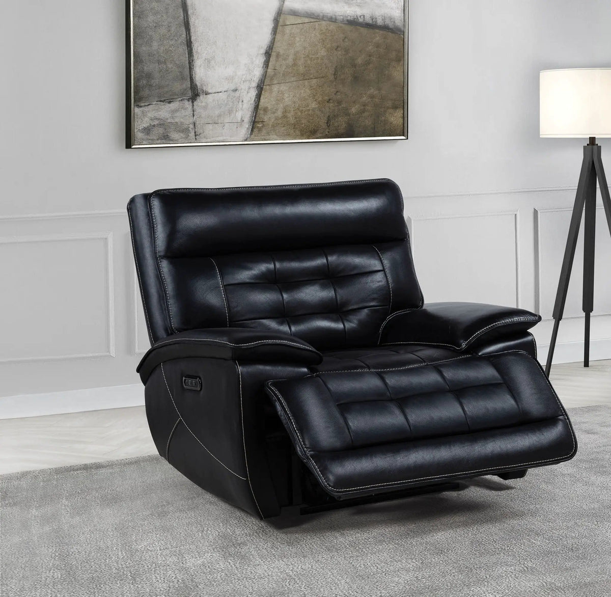 Hewitt Leather Upholstered Dual Power Recliner Chair | 45.25 x 65.25 x 40.25 in | Leather | Black