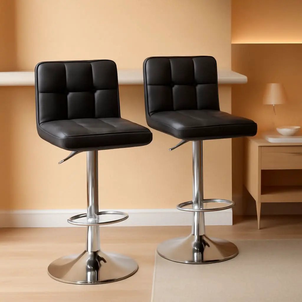 Bar Stools Set Of 2 Black PU Leather Swivel Adjustable Counter Height from PriceLows™