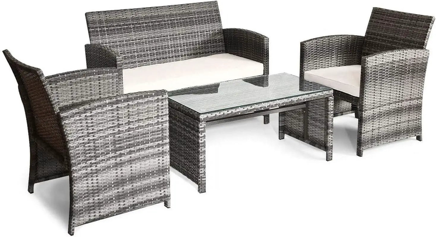 4 Piece Wicker Patio Conversation Set With Soft Cushions from PriceLows™