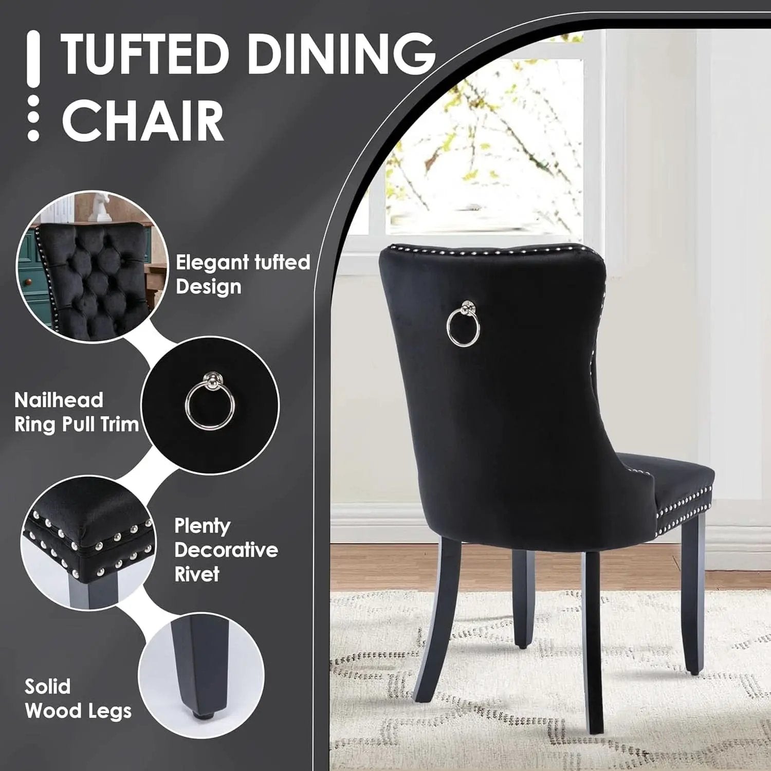 BlackGlassDiningSetForFourTuftedChairsWithNonSlipFeet from PriceLows™