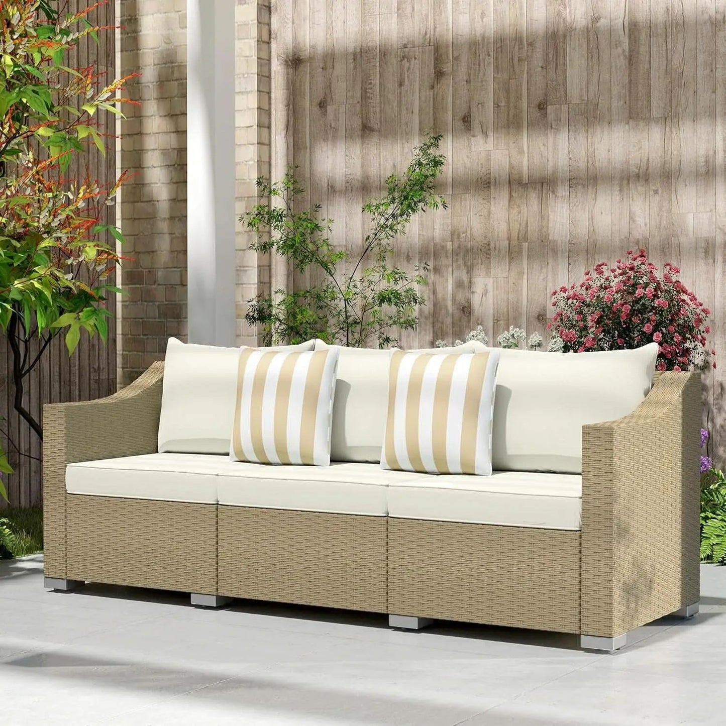 Comfortable All Weather Wicker Patio Sofa with Cushions from PriceLows™