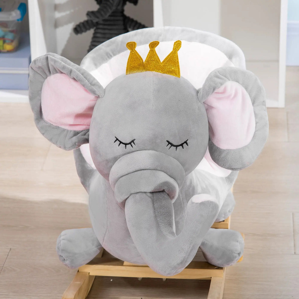 Qaba Elephant Rocking Horse | Toddler Rocker Toy | Sound Effects | Wooden Base Safety Belt