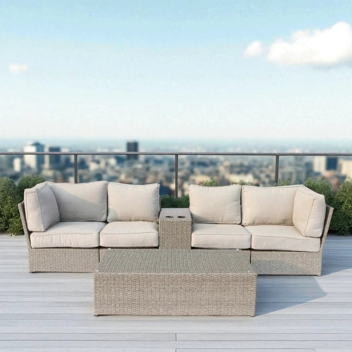 Modular Wicker Patio Seating Group | HDPE Wicker | Rustproof Aluminum Frame | 10 Thick Cushions