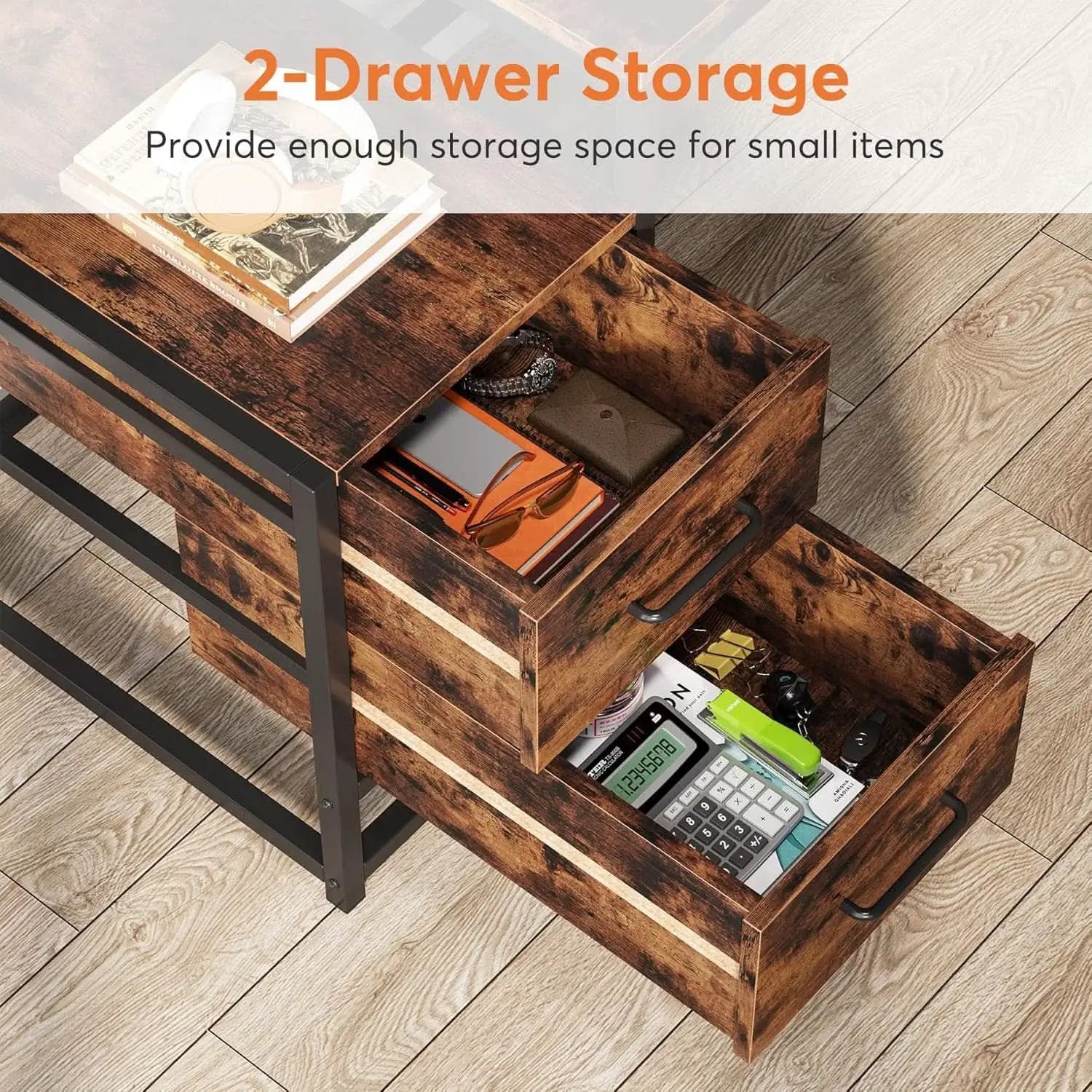 55 Inch Rustic Brown Computer Desk With Drawers And Shelves from PriceLows™