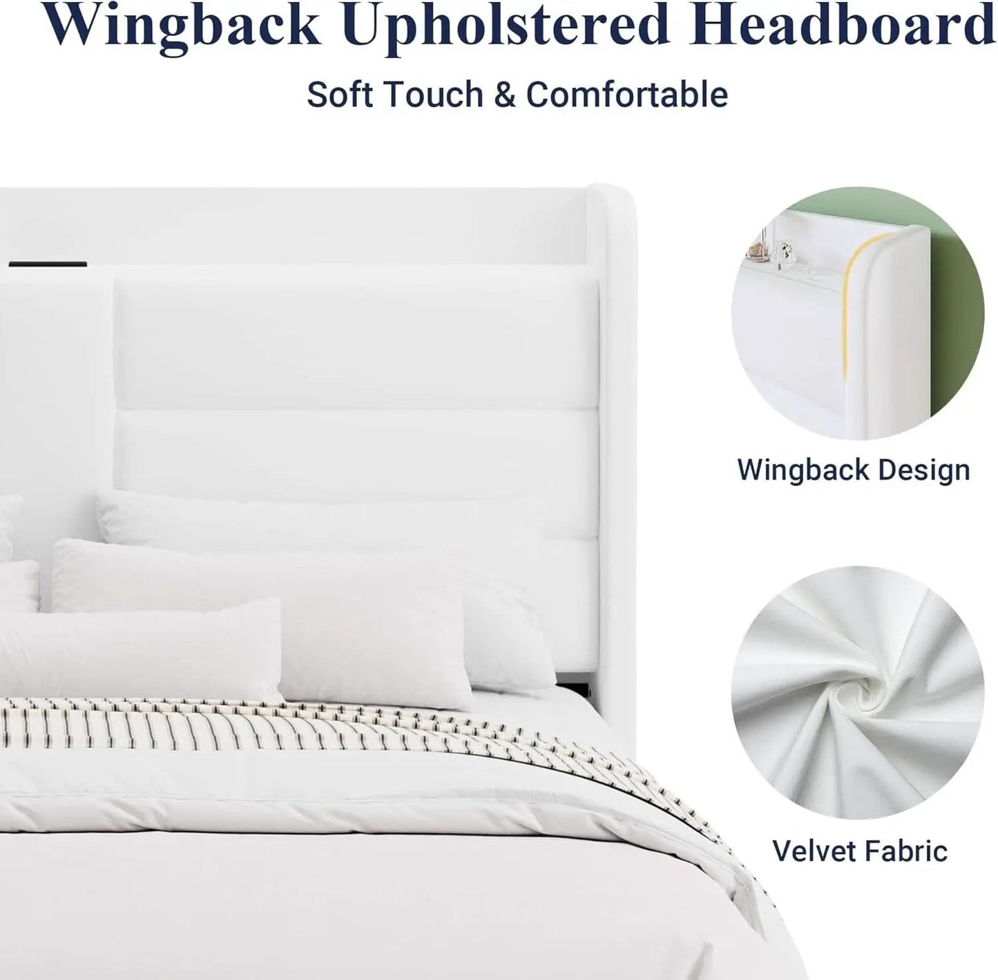 Full Size Platform Bed Frame With USB Charging Station And Storage Headboard from PriceLows™