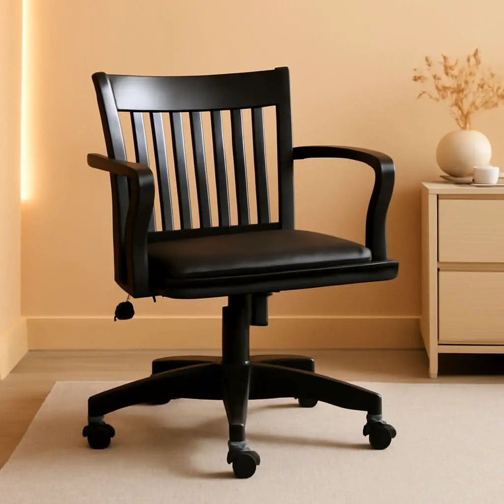 Deluxe Wood Banker Desk Chair Black Adjustable Height Tilt from PriceLows™
