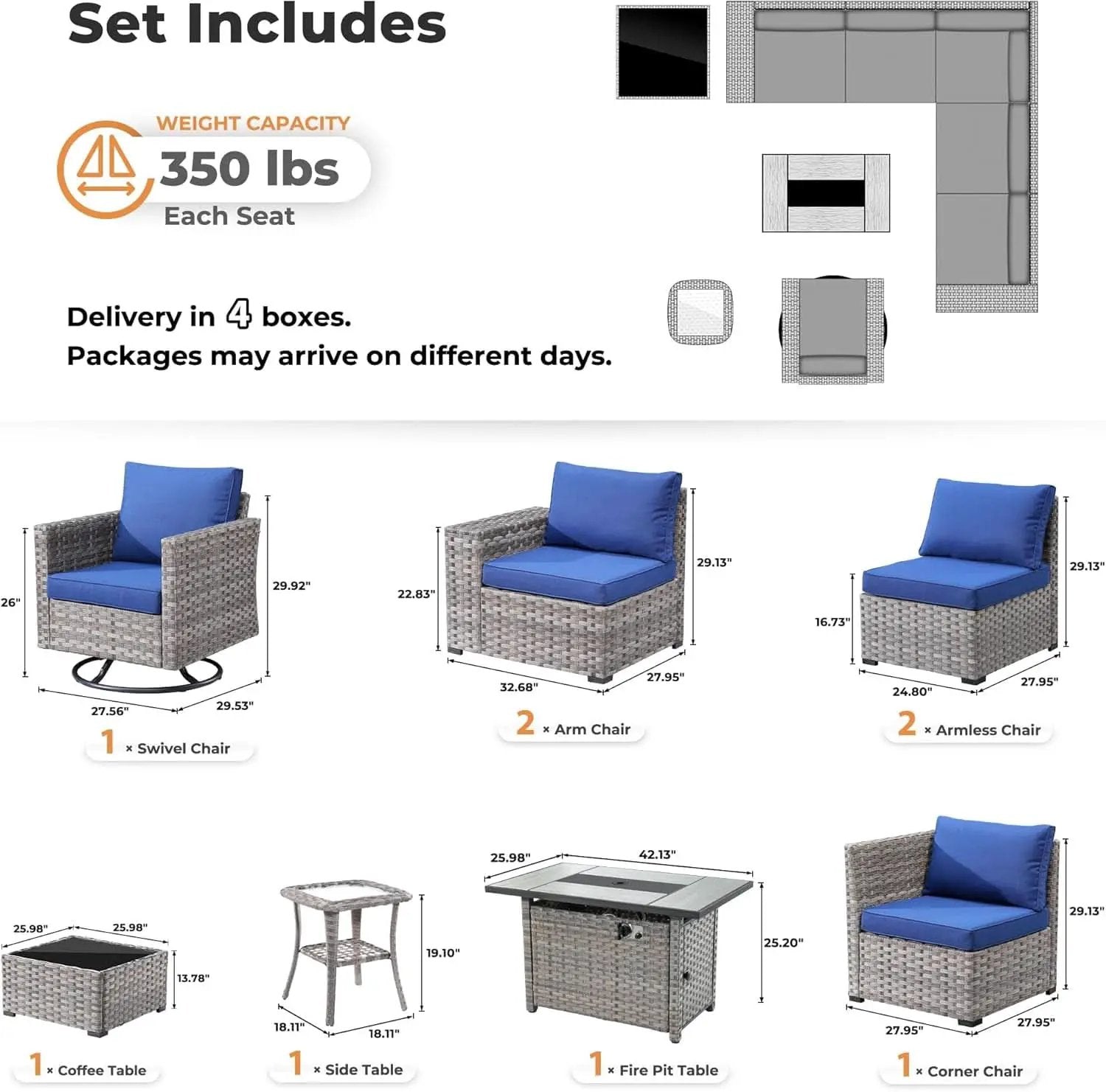 Nine Piece Outdoor Wicker Sofa Set With Fire Pit from PriceLows™