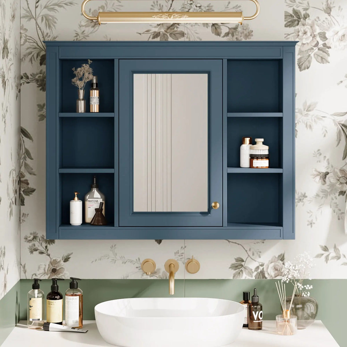 Wall Mounted Medicine Cabinet | Adjustable Interior | 6 Open Shelves