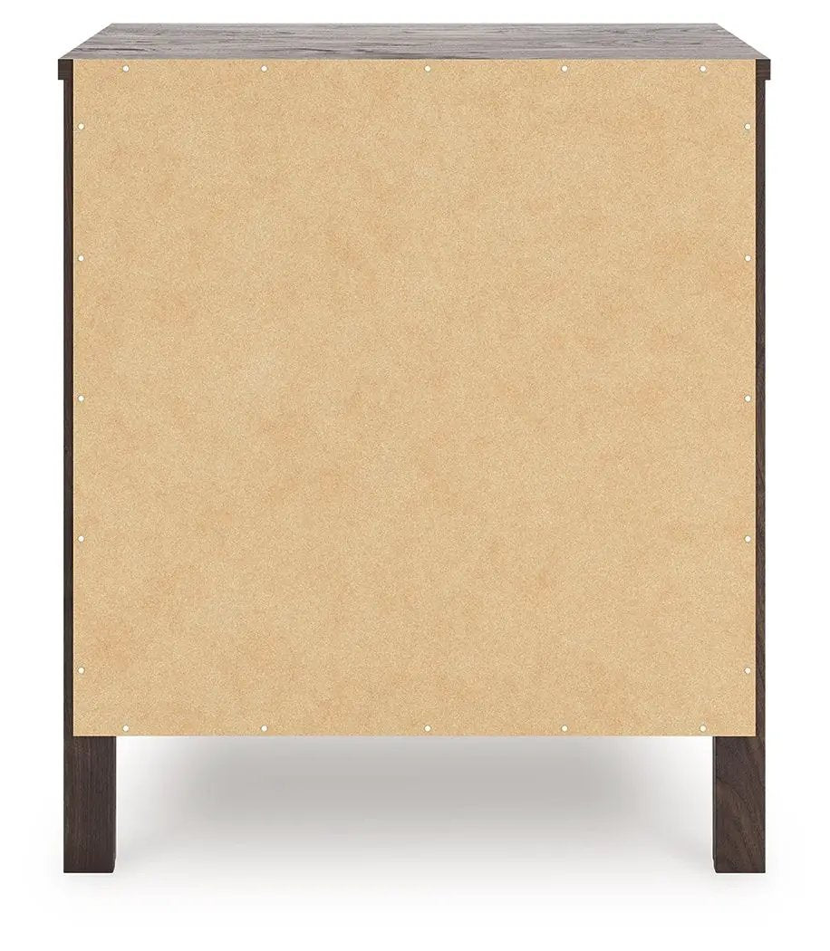 Calverson Nightstand | Industrial Style | Replicated Walnut Grain | Burnished Hardware