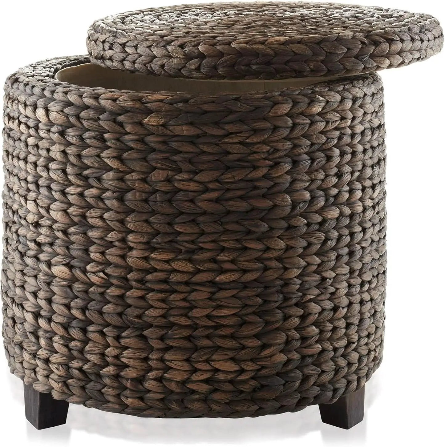 Espresso Handwoven Water Hyacinth Seventeen Inch Ottoman from PriceLows™