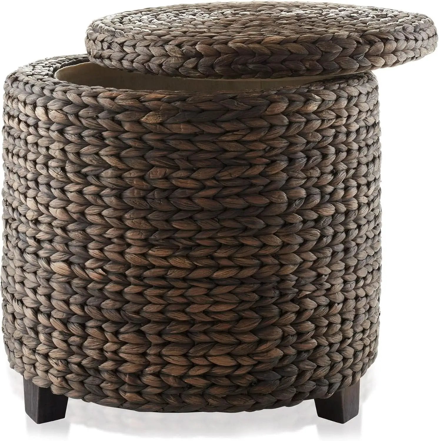 Espresso Handwoven Water Hyacinth Seventeen Inch Ottoman from PriceLows™
