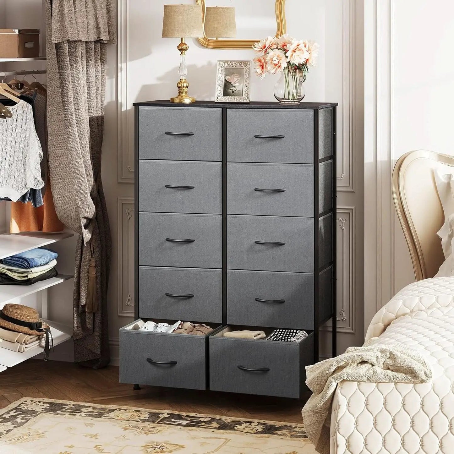 Tall Fabric Dresser With 10 Drawers Dark Grey Metal Frame from PriceLows™