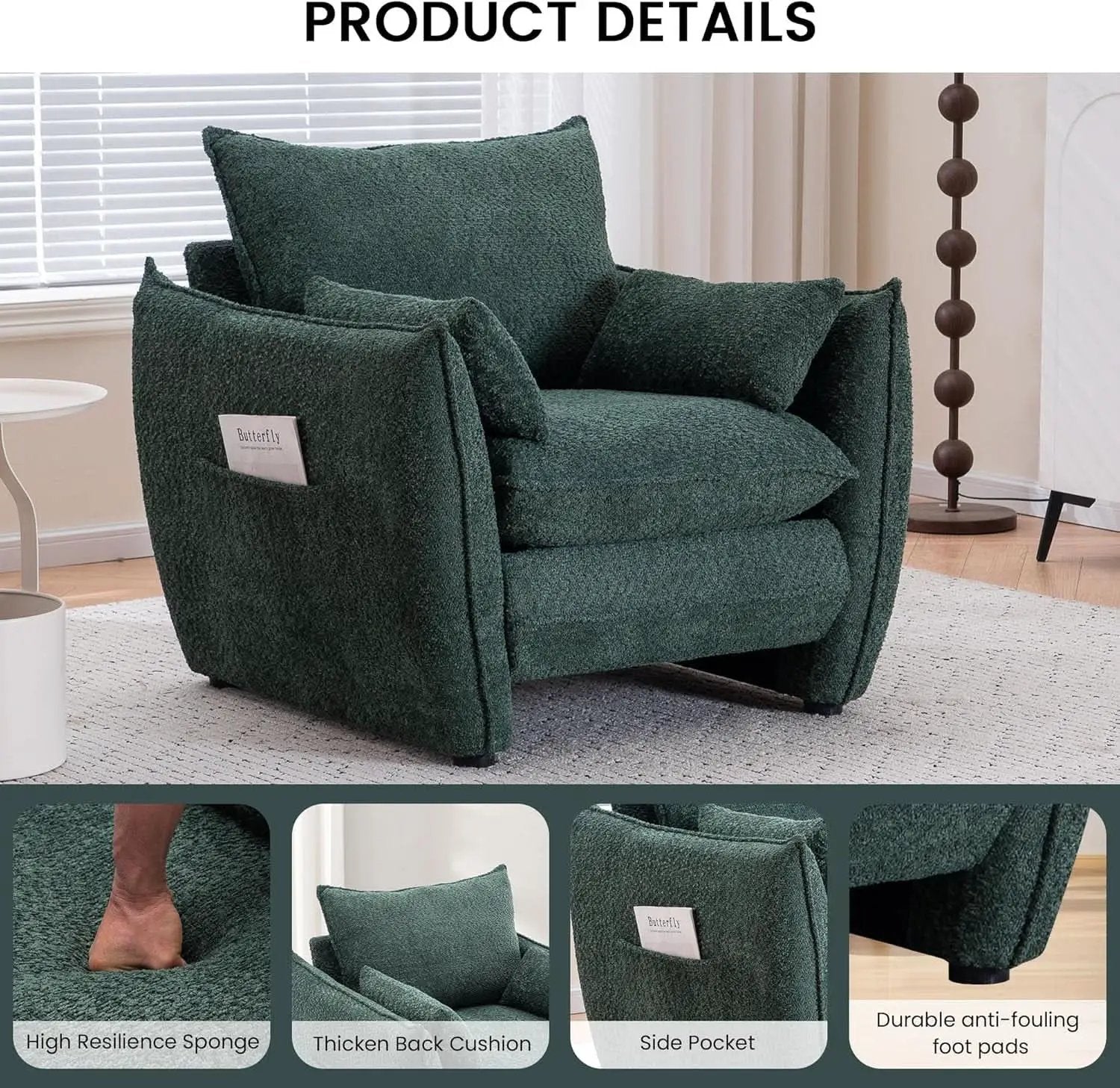 Green Oversized Luxurious Accent Chair Living Room from PriceLows™