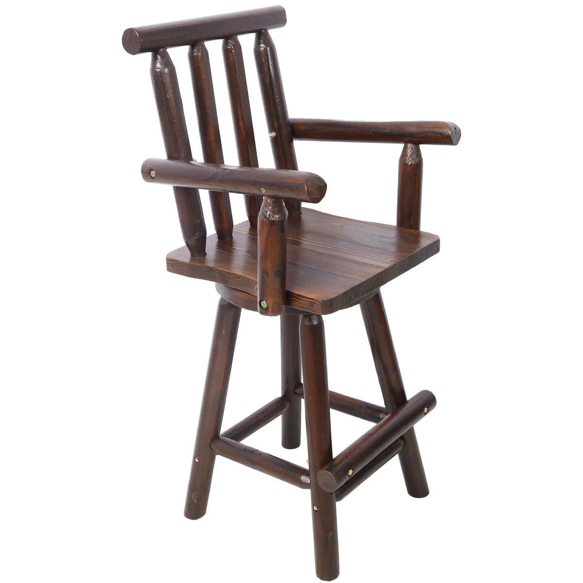 Rustic Bar Stool | 360 Degree Swivel | Fir Wood | Wide Armrest