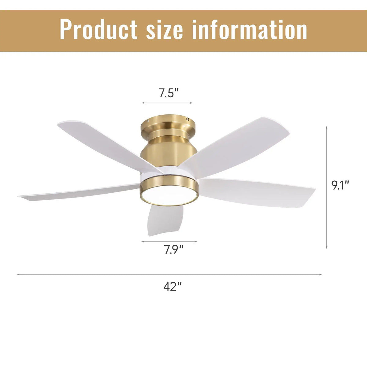 Flush Mount Ceiling Fan | 42 Inch Span | 22W 3CCT LED Light | DC Motor With Remote