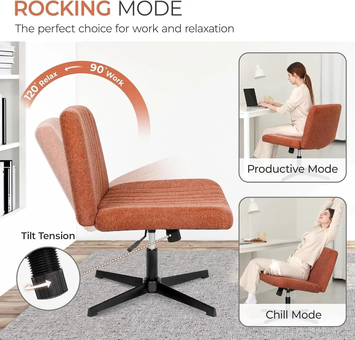 Cross Legged Office Desk Chair Brown Fabric Adjustable from PriceLows™