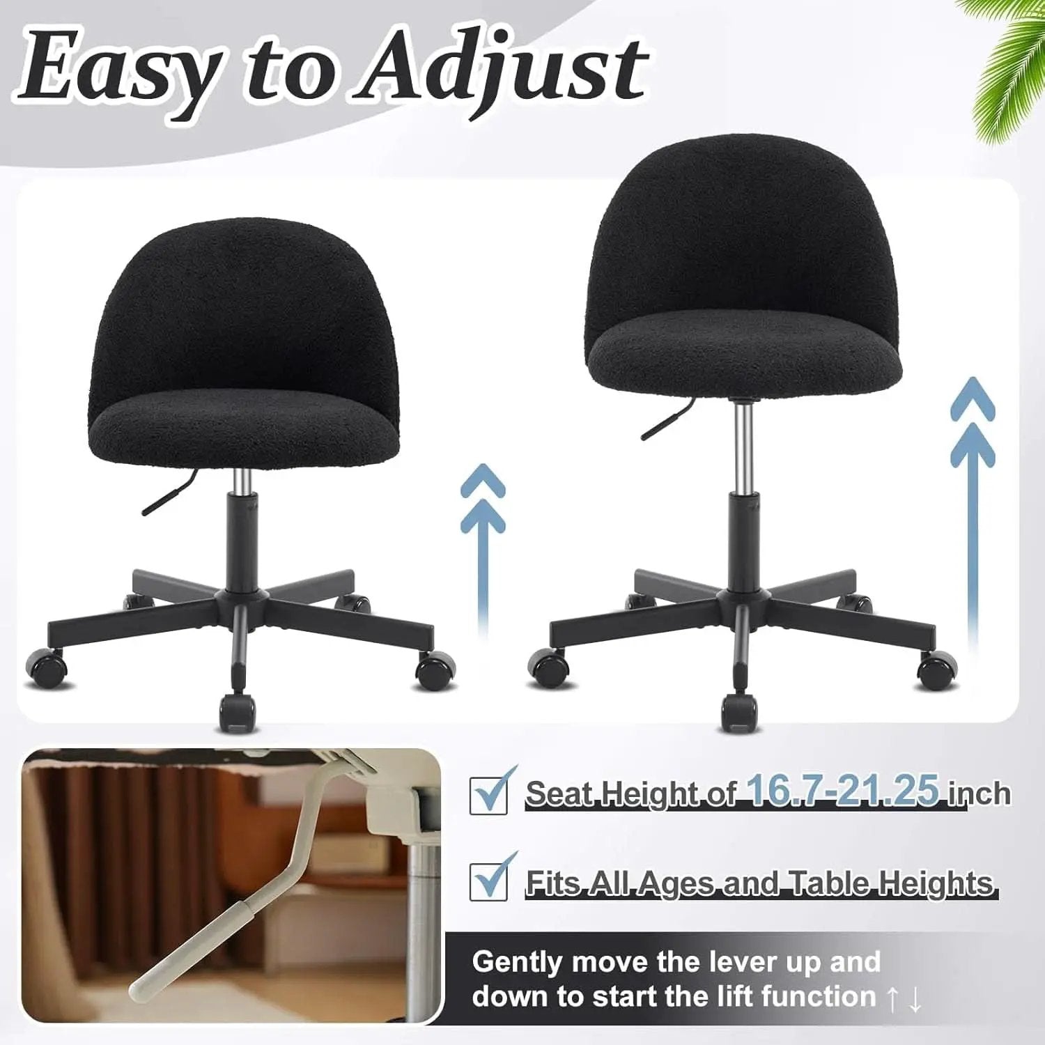 Candy Chair Jet Black Armless Desk Chair With Teddy Fleece from PriceLows™