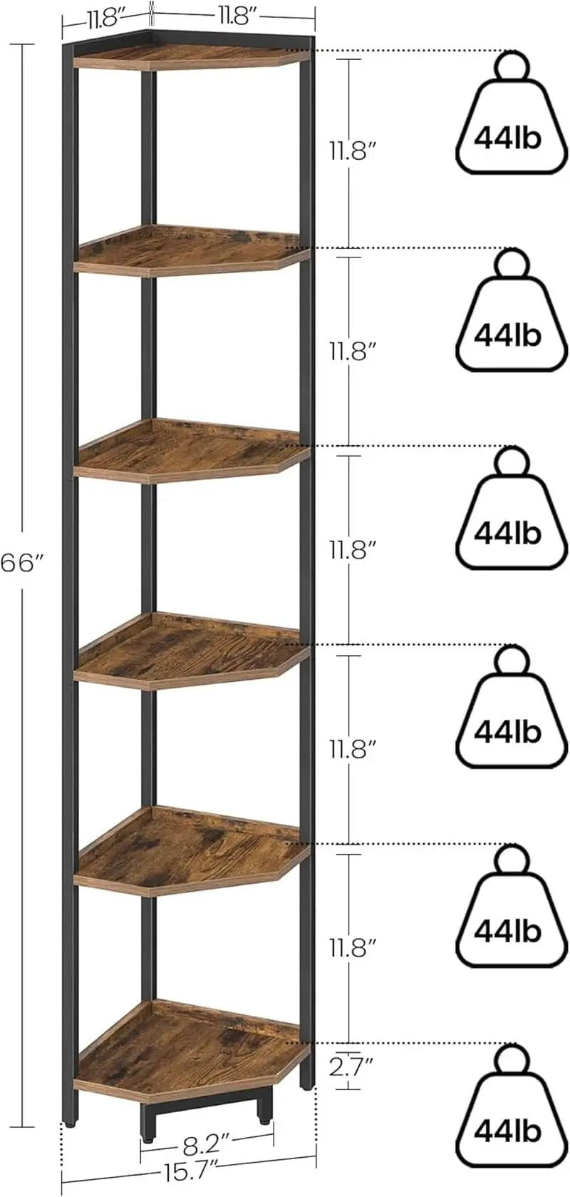 6-Tier Rustic Brown Corner Shelf Stand For Living Room from PriceLows™