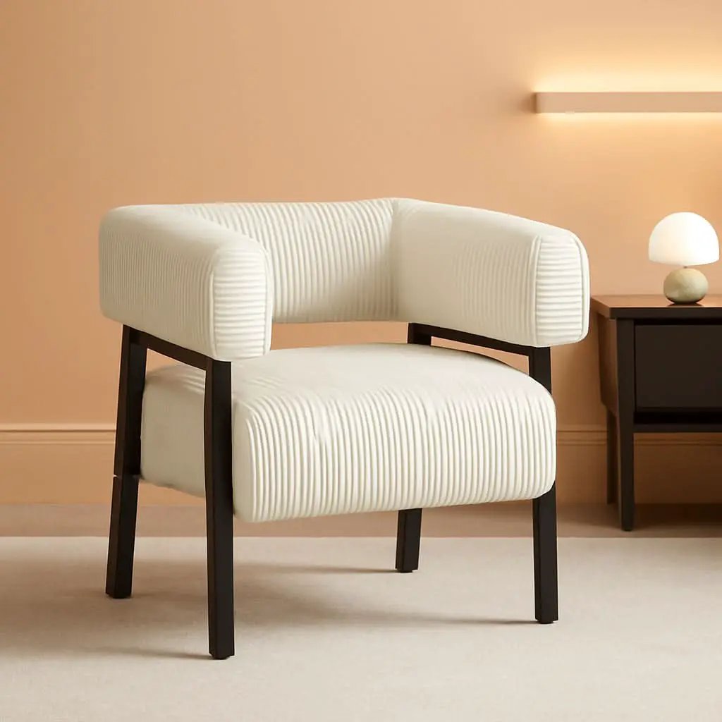 Beige Corduroy Barrel Chair With Pocket Coil Support from PriceLows™