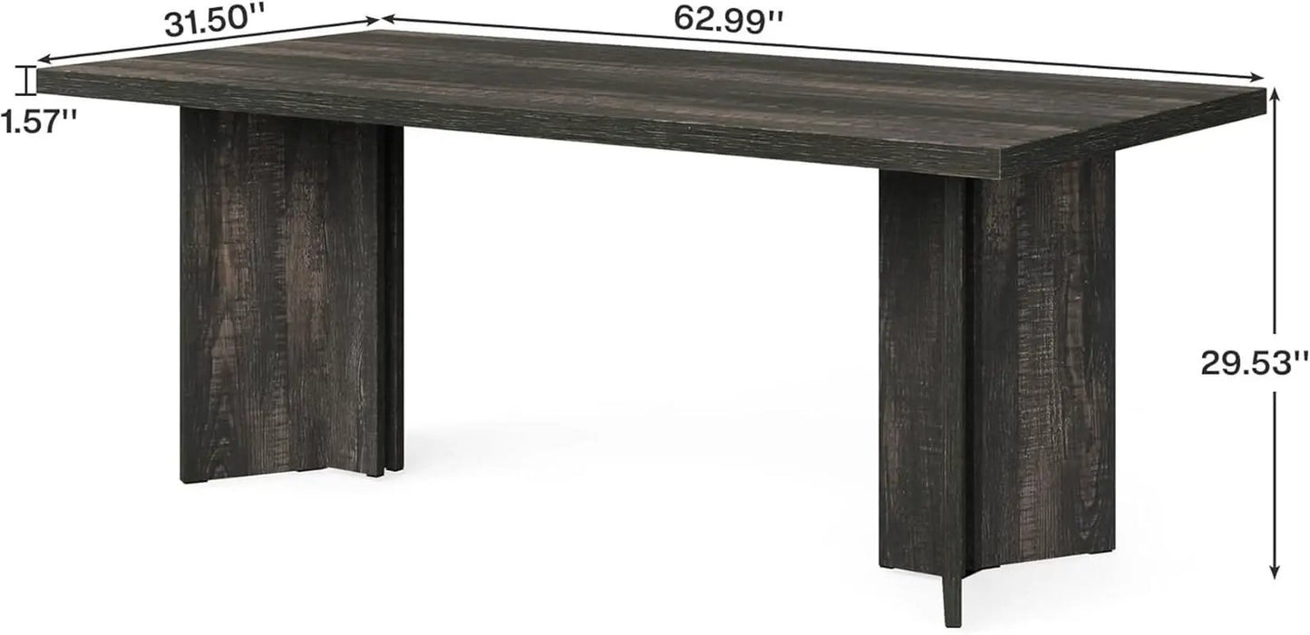 63 Inch Dark Gray Dining Table Farmhouse Rectangular from PriceLows™
