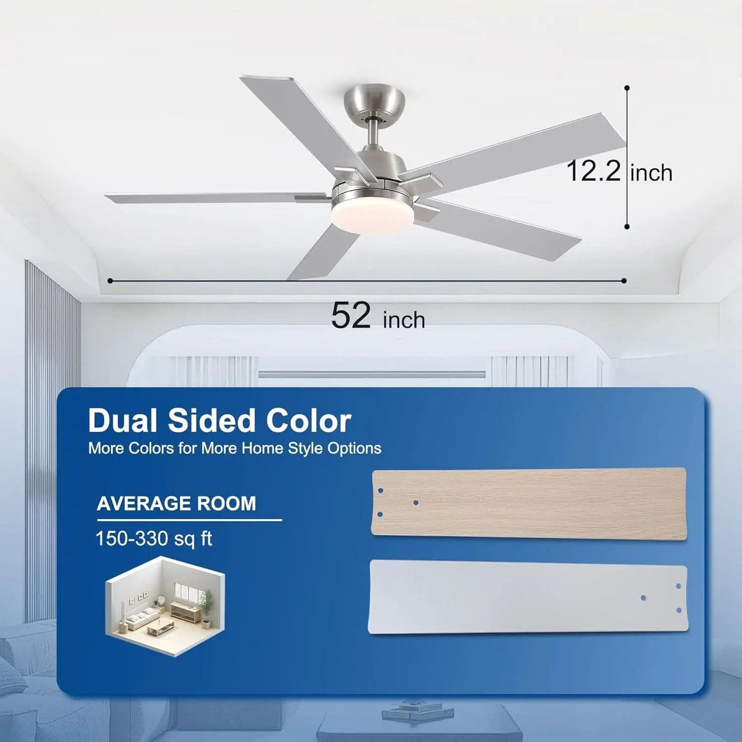52 Inch Brushed Nickel Ceiling Fan With Remote And Dimmable LED Lighting from PriceLows™