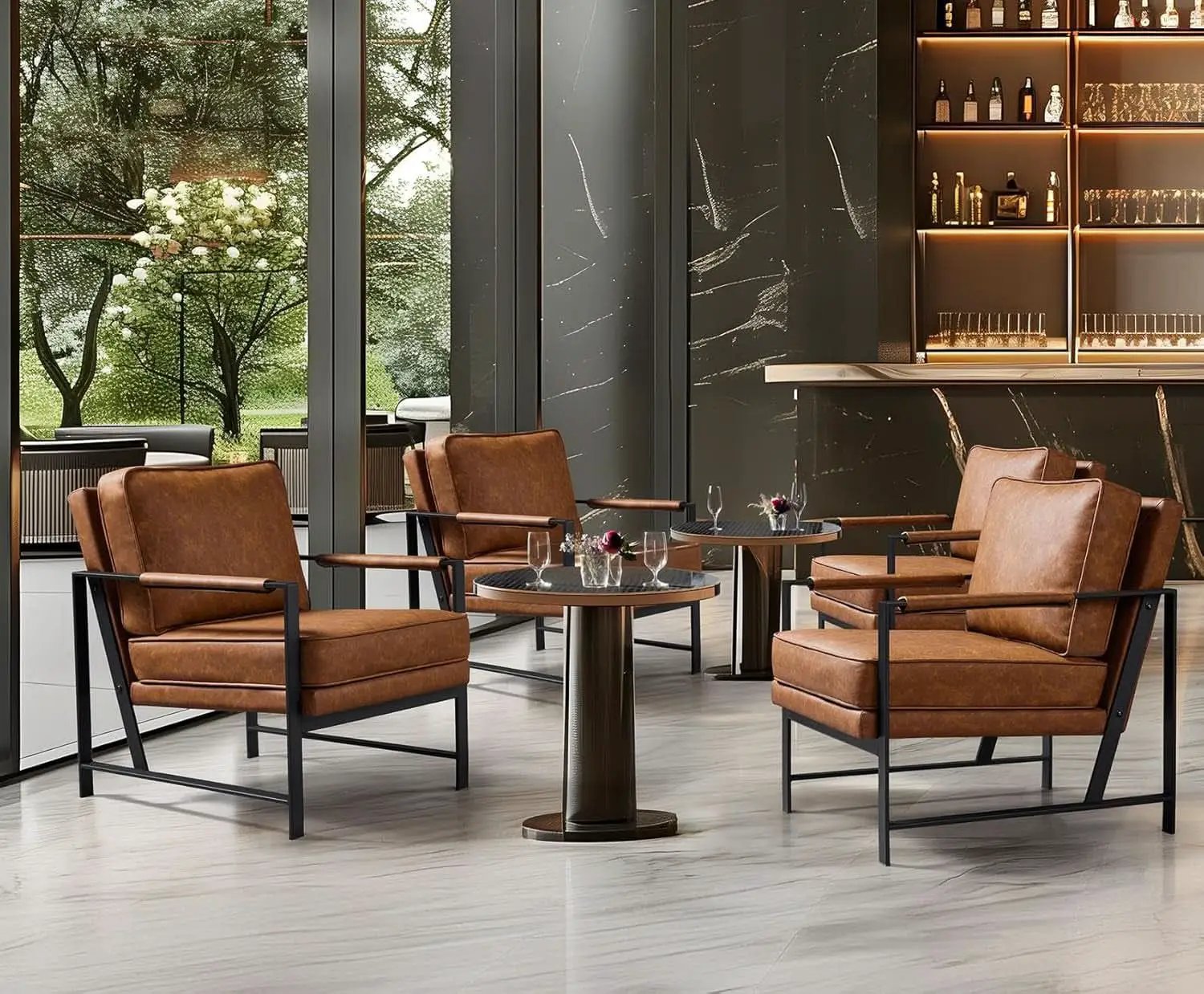 Luxurious PU Leather Armchair Set Ultrasoft Chestnut from PriceLows™