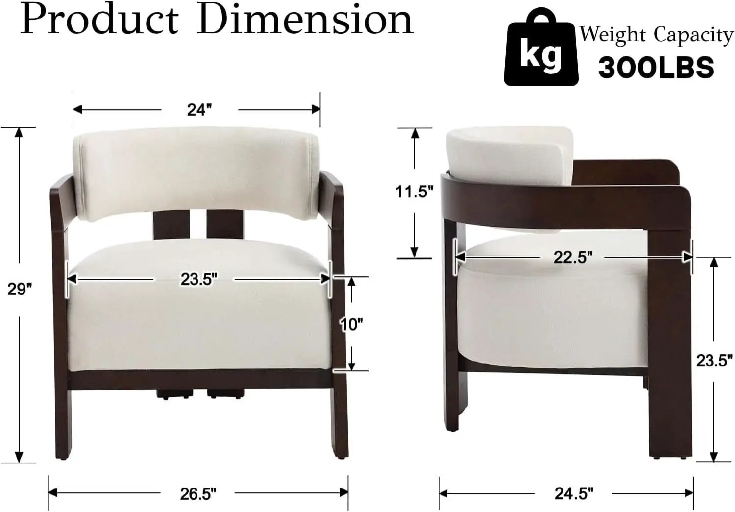 Barrel Accent Chairs White Upholstered Pair Lounge from PriceLows™