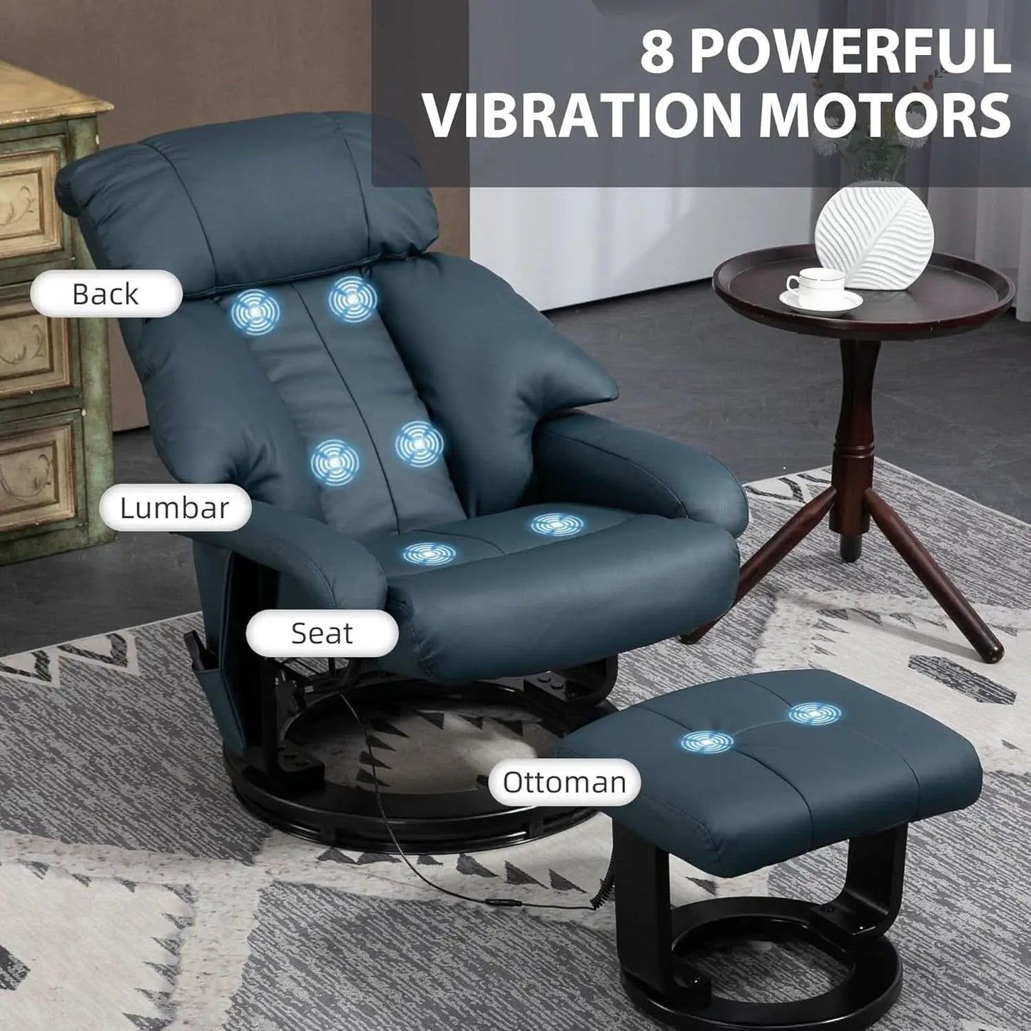 Blue Massage Recliner Chair With 360 Swivel Ottoman from PriceLows™