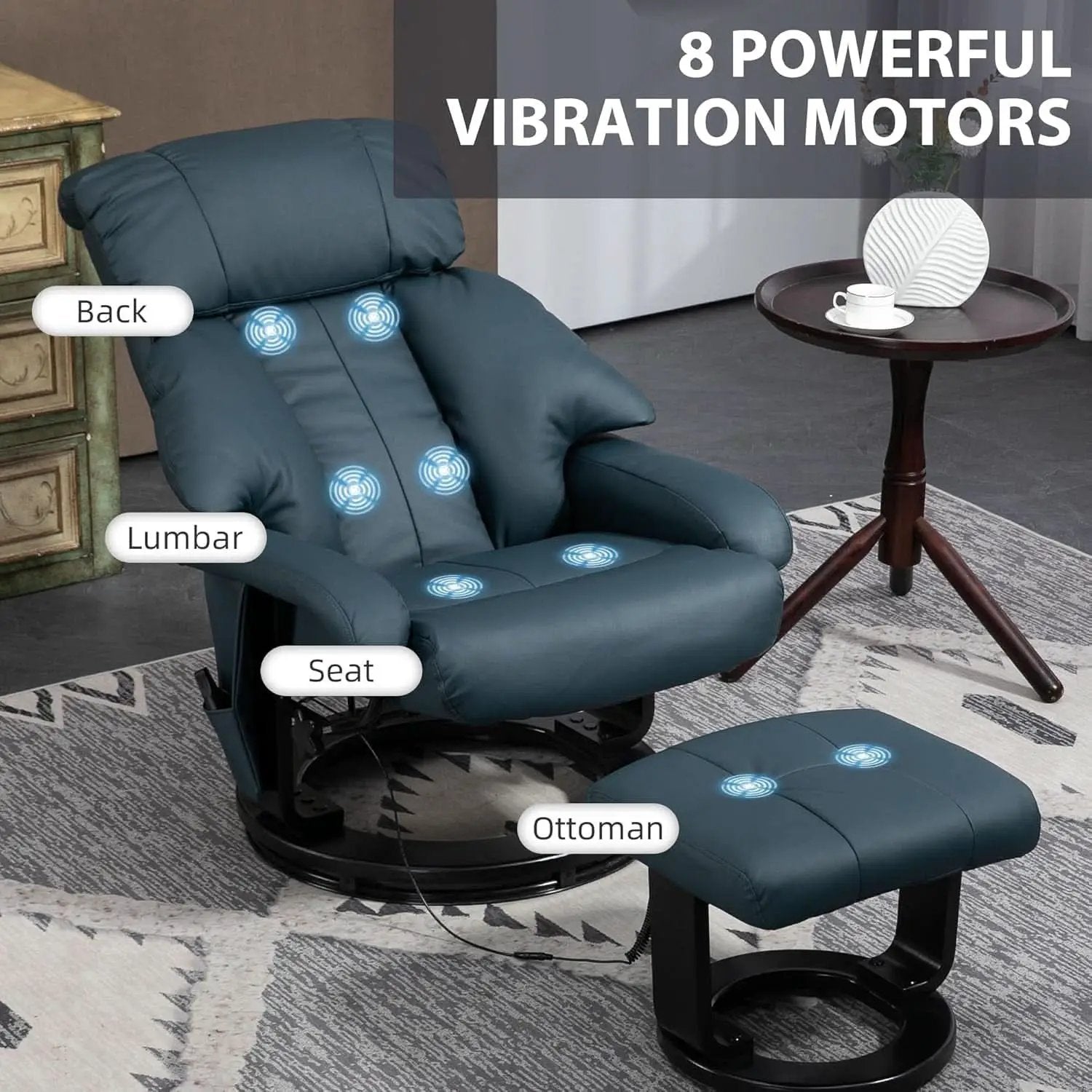 Blue Massage Recliner Chair With 360 Swivel Ottoman from PriceLows™