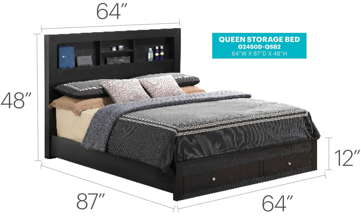 Modern Storage Bed | Ample Bedroom Storage | Wood And Manufactured Wood | 81 Inch Length