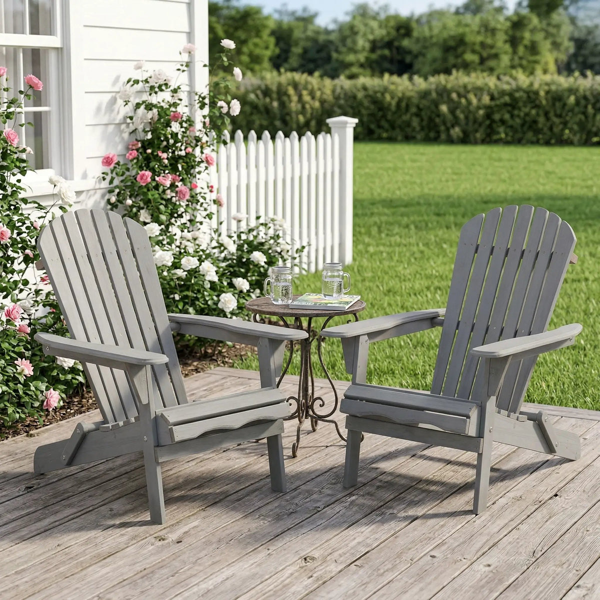 Oversize Folding Adirondack Chair | Premium Hemlock Wood | Pre-Assembled Parts | Patio And Garden