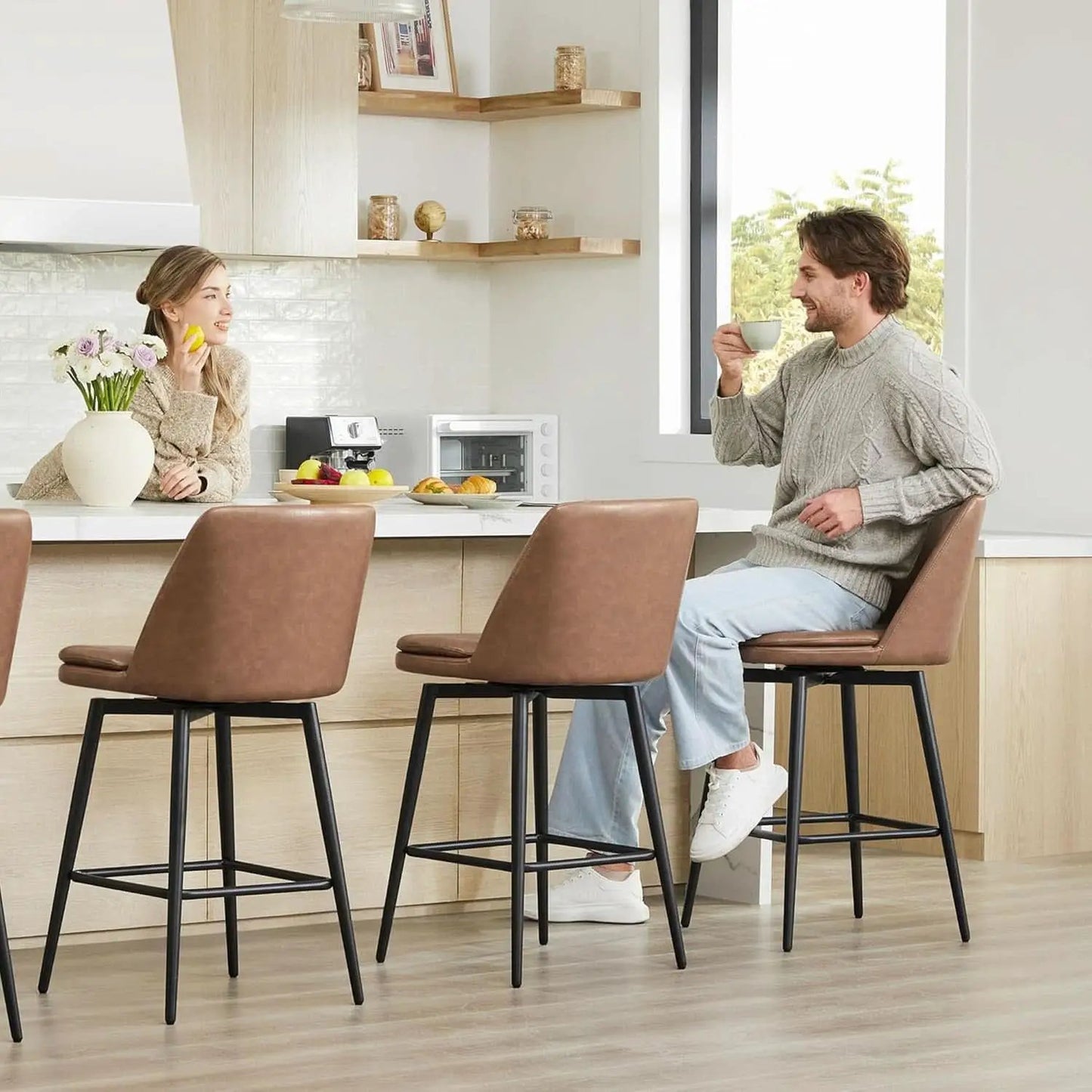 Counter Height Swivel Barstools Set of Four Stylish Comfort from PriceLows™