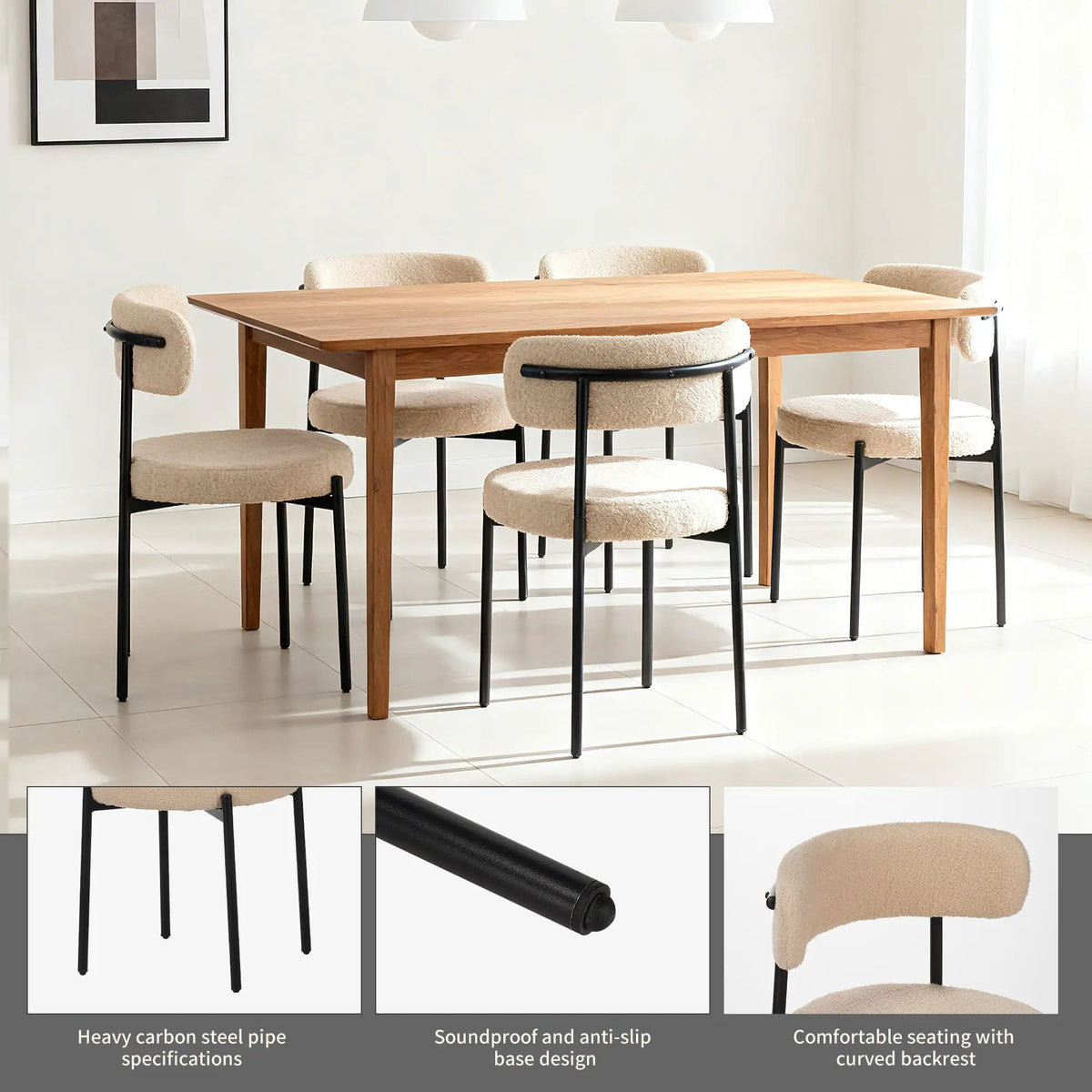 Medieval Curved Back Kitchen Dining Chairs | Set Of 4 | Beige | Reinforced Metal Legs