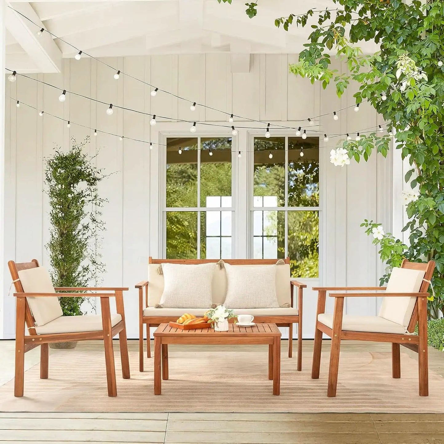 4 Piece Patio Bistro Set With Water Resistant Cushions In Acacia Wood from PriceLows™