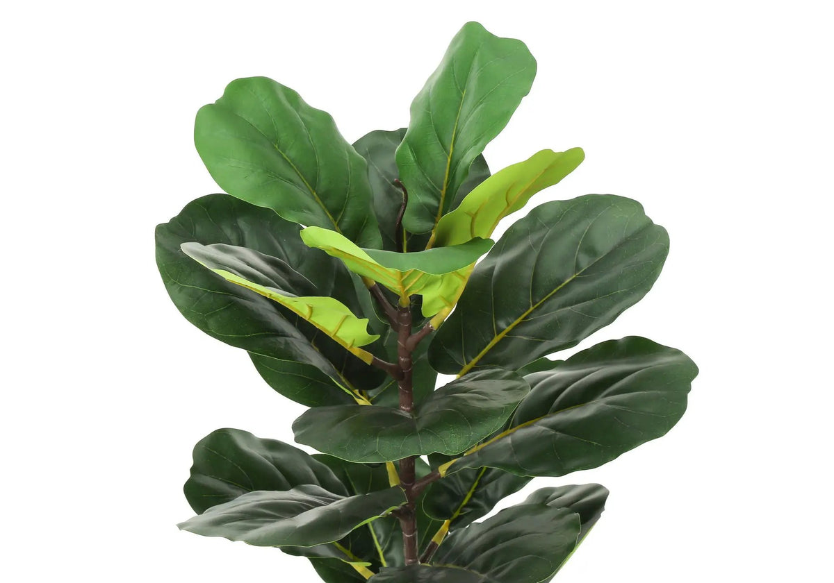28 Inch Artificial Fiddle Tree | 18 Real Touch Leaves | 8 Inch Beige Pot | Indoor Faux Floor Plant