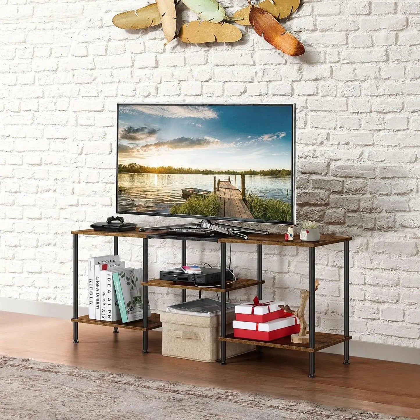 Rustic Brown 50 Inch TV Stand With Power Outlets And Shelf from PriceLows™